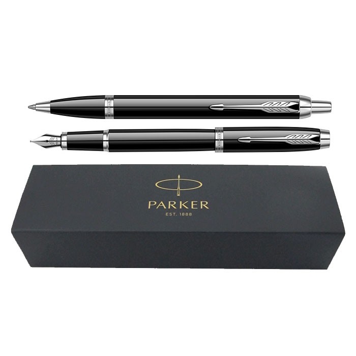 Set-pixstilou-Parker-IM-Royal-negru-lucios-cu-accesorii-cromate
