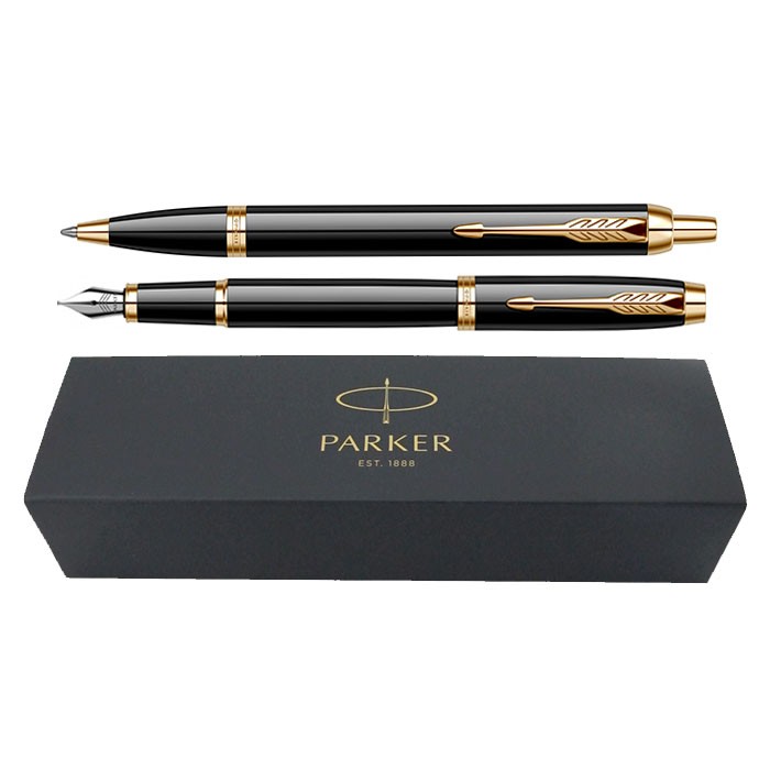 Set-pixstilou-Parker-IM-Royal-negru-lucios-cu-accesorii-aurii
