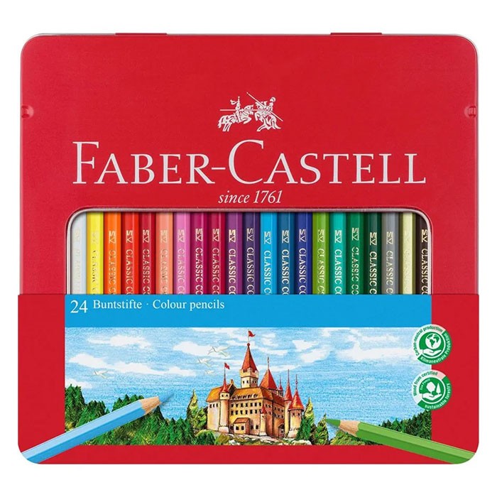 Creioane-colorate-24-culori-hexagonale-in-cutie-de-metal-Faber-Castell-FC115824