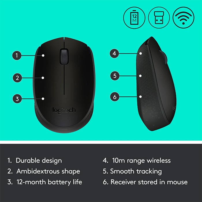 Mouse-optic-Logitech-B170-wireless-negru