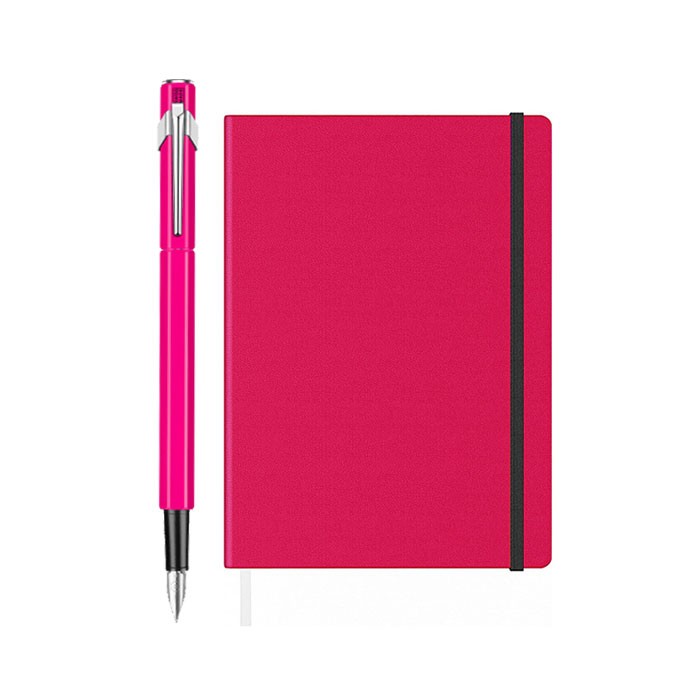 Set-Stilou-Caran-D-Ache-849-roz-Notes-Velvet-A5-cu-elastic